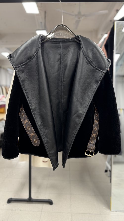 Louis Vuitton Black Mink-Trimmed Hooded Short Wool Coat