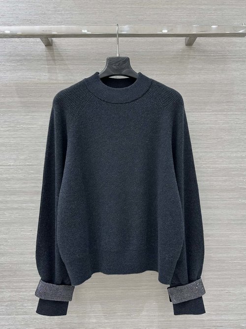 Brunello Cucinelli Exclusive High-end Cashmere Suit with Beaded Cuffs and Chain Accents