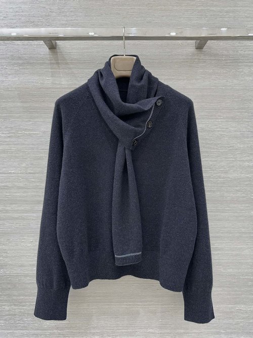 Brunello Cucinelli Exclusive High-End Original Cashmere Sweater with Detachable Collar