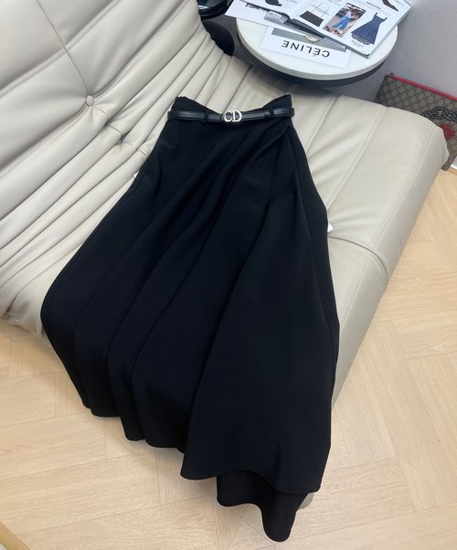 Dior High-Quality Silk-Wool High-Waisted Skirt with CD Belt