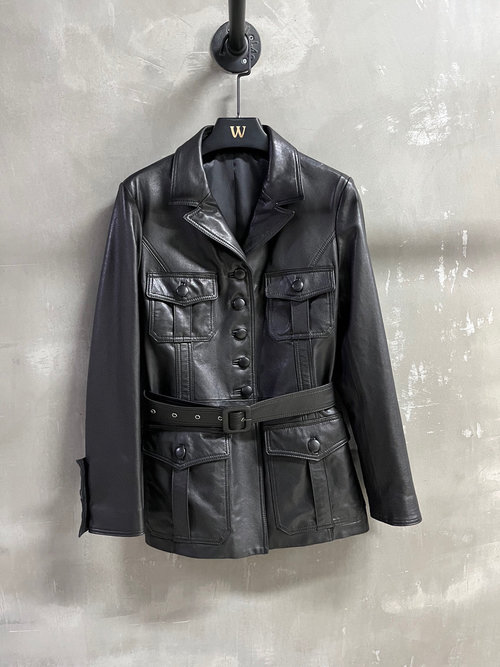 Chanel Classic Vintage Military Leather Jacket with Distressed Look