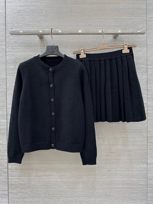 Louis Vuitton Exclusive Monogram Flower College-Inspired Knit Cardigan and Skirt Set