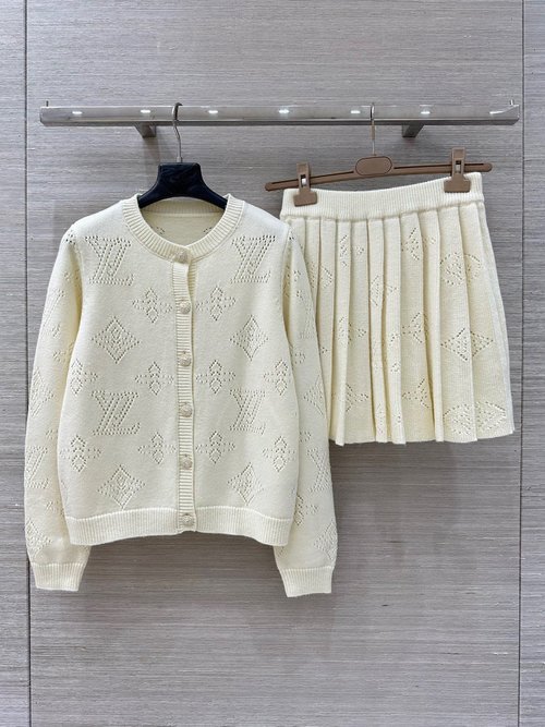 Louis Vuitton Exclusive Monogram Flower College-Inspired Knit Cardigan and Skirt Set