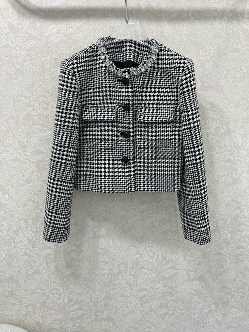 Self-Portrai Water Diamond Collar Houndstooth Short Coat for an Elegant Look