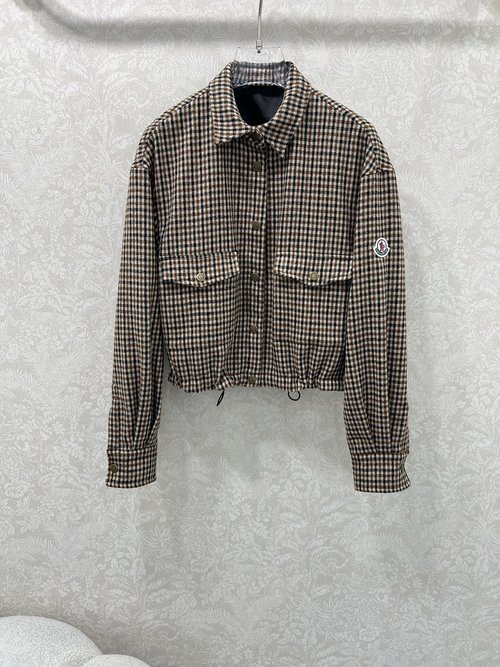 Moncler Wool Houndstooth Jacket with Custom Hardware and Drawstring Hem