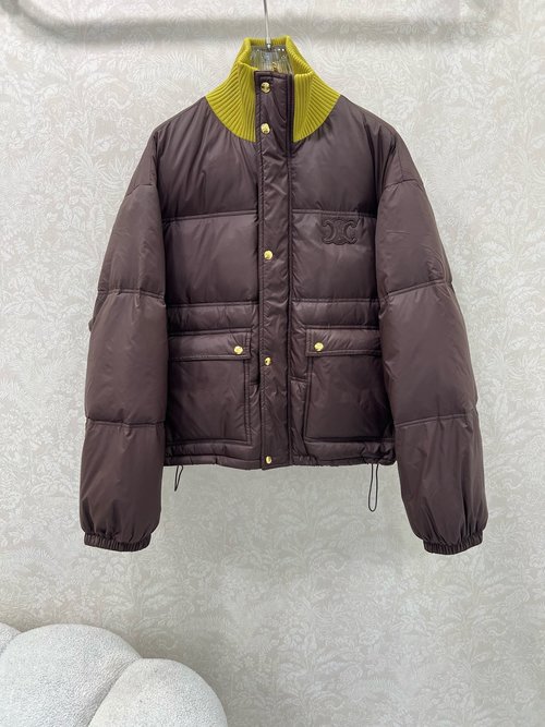 Celine Luxury Down Jacket with Logo Embroidery and Warm Insulation