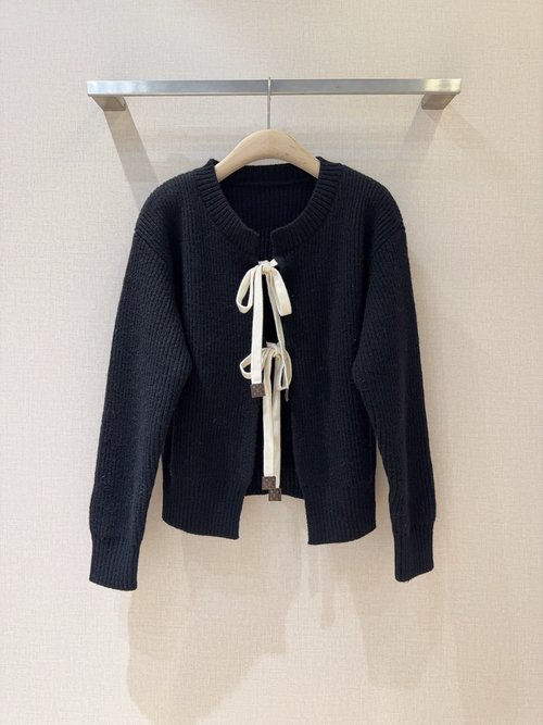 Louis Vuitton Black Knit Cardigan with White Straps for Elegant Look