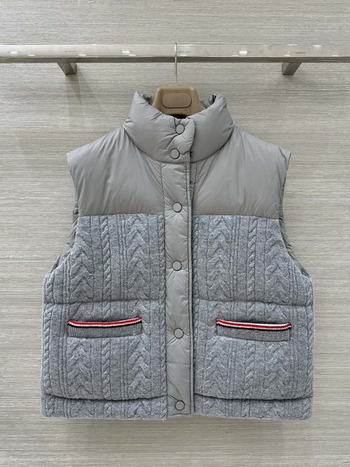 Thom Browne Exclusive Knit-Spliced Down Vest with 100% Wool Shell for Elegant Style