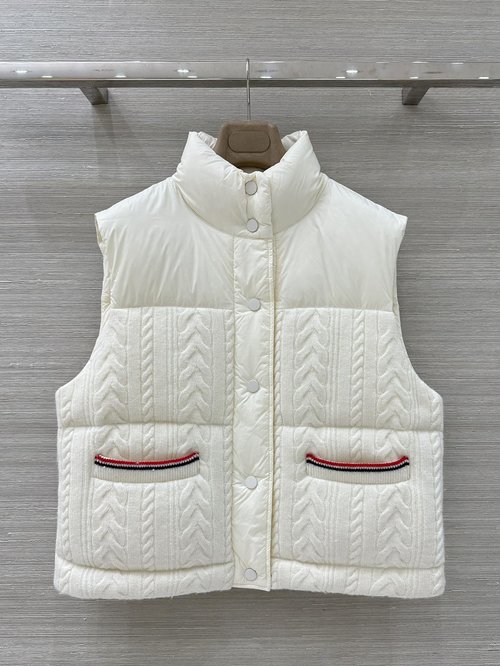Thom Browne Exclusive Knit-Spliced Down Vest with 100% Wool Shell for Elegant Style