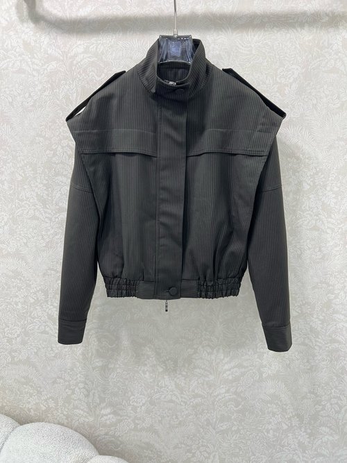 Dior Short - Sleeve Embroidered Jacket with Epaulets, Woolen Fabric, Fashionable