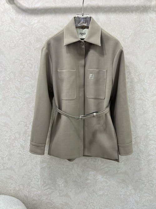 Fendi Wool Shirt Jacket with Double F Embroidery and Custom Belt