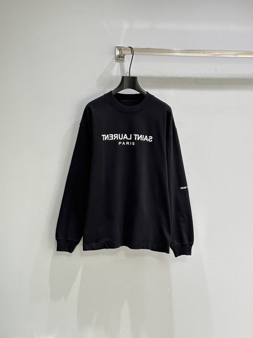 Yves Saint Laurent Black and White T-shirt with Reverse Logo and Worn Look