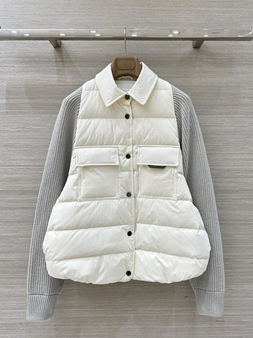 Brunello Cucinelli Luxury Wool-Blend Goose Down Jacket with Chain Pockets