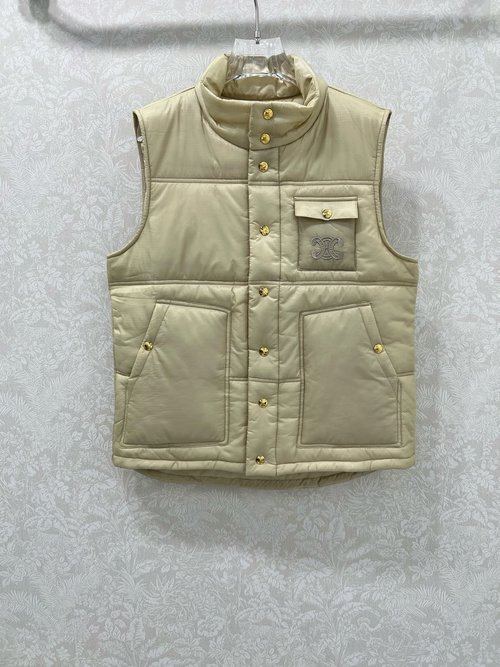 Celine Newly Designed Arc Embroidered Pocket Collared Cotton Vest