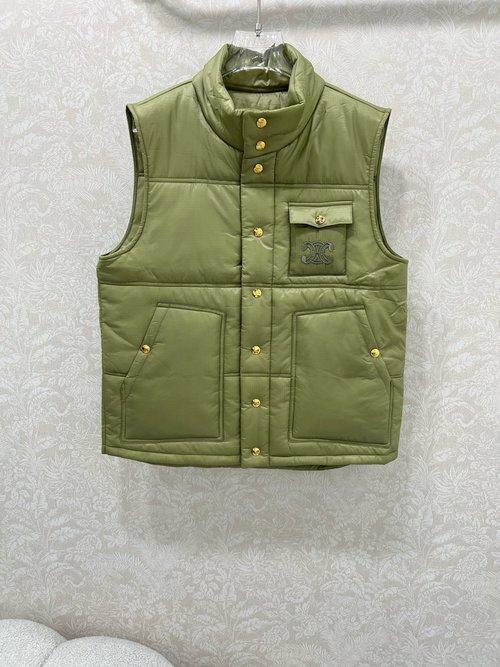 Celine Newly Designed Arc Embroidered Pocket Collared Cotton Vest
