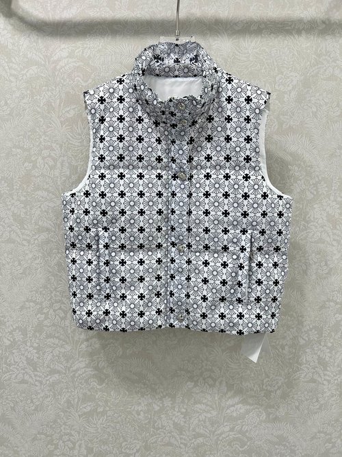 Chanel Custom Logo Print Down Vest with Cross Hardware and H-Cut