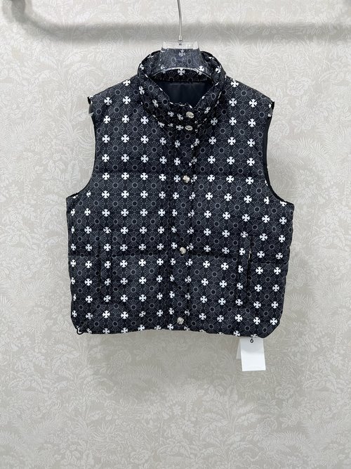 Chanel Custom Logo Print Down Vest with Cross Hardware and H-Cut