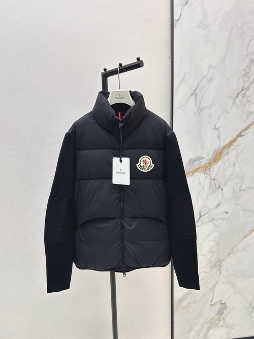 Moncler Collared Down Jacket with Spliced Design and Classic Logo
