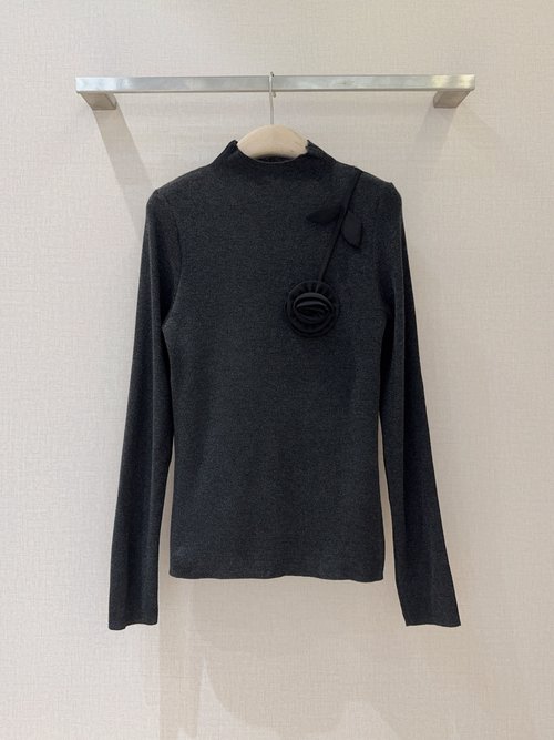Valentino Half High Neck Knit Top with Black 3D Flower