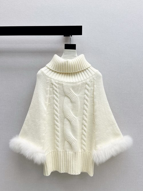 Fendi Fox Fur-Trimmed High-Neck Wool Sweater