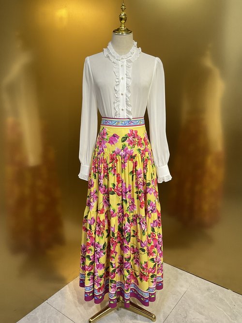 Dolce & Gabbana Rhododendron Cotton Print Full-Skirt