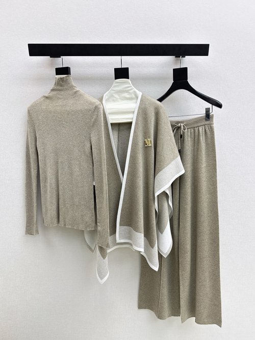 Max Mara Chic Knit Ensemble: Cape Coat and High-Neck Blouse