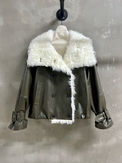 Dior Vintage Leather Padded Jacket with Turkish Lamb Wool Collar