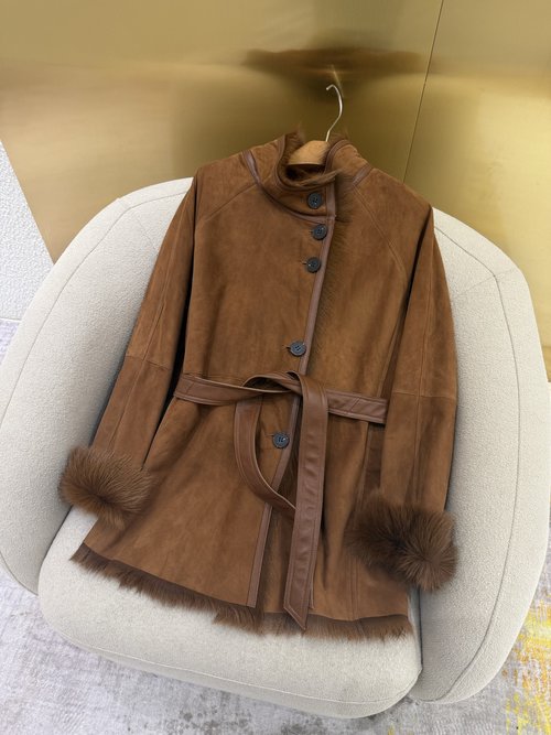 Loro Piana Imported Turkish Goat Lambskin Fur Coat with Belt