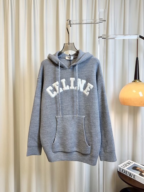 Celine Embroidered Logo Wool Hoodie, Thick and Comfortable for Daily Wear