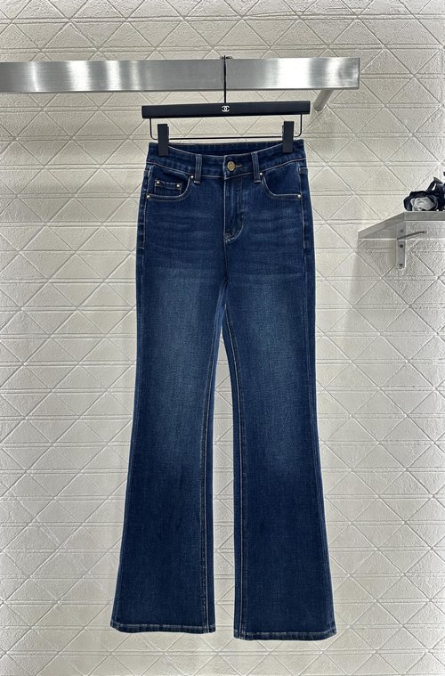 Louis Vuitton Elastic Flare Jeans with Vintage Wash and Leather Logo