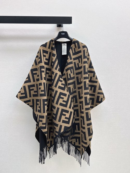 Fendi Exclusive Double F Pattern Wool Shawl with Hand - crafted Edges