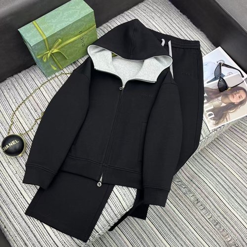 Gucci Recommended Color-Blocked Hooded Casual Coat and Straight Pants Set