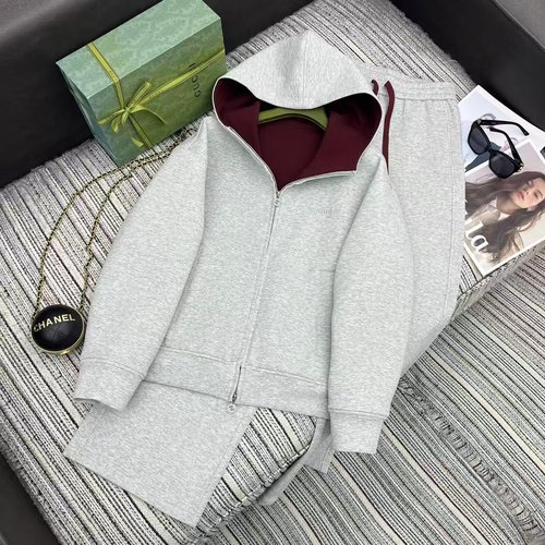 Gucci Recommended Color-Blocked Hooded Casual Coat and Straight Pants Set