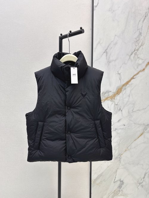 Ami Stand Collar Down Vest, 90% White Goose Down Filled, Two Elegant Colors Available