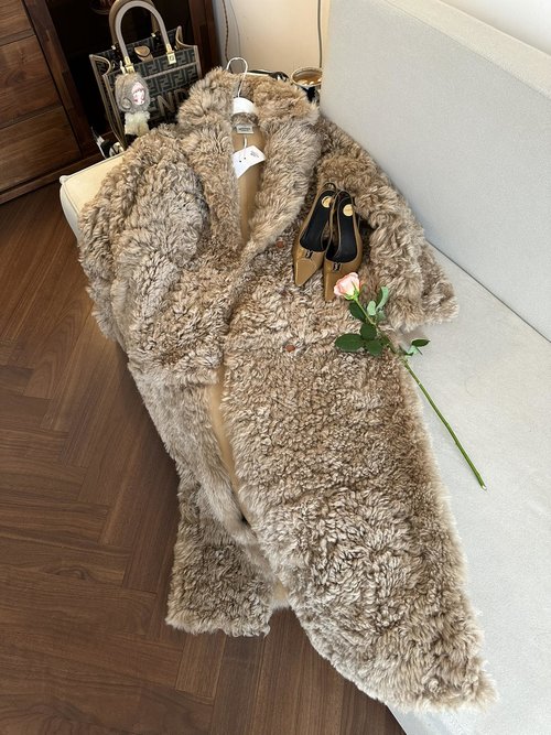 Hermes Premium Quality Imported Spanish Merino Lamb Fur Long Coat