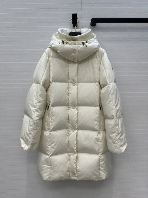 Moncler Classic Mid-length Down Jacket with Detachable Hood, 90% White Duck Down Filling