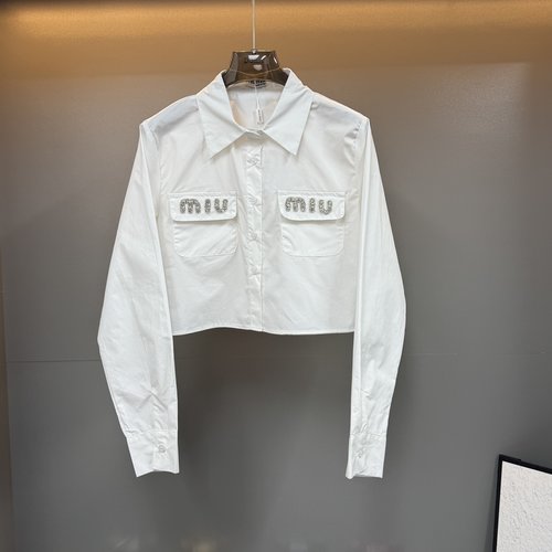 Miu Miu Water Drill-inlaid High-quality and Stylish Short-sleeved Shirt