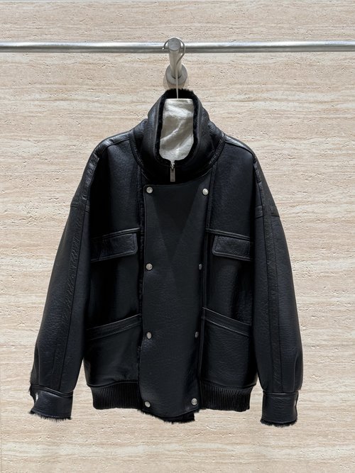 Yves Saint Laurent Fur-lined Leather Biker Jacket with a Classic Double Collar