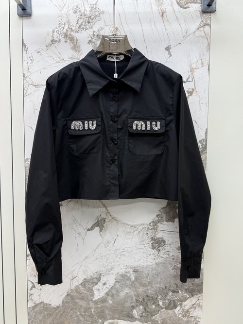 Miu Miu Water Drill-inlaid Sweet and Elegant Short-sleeved Shirt