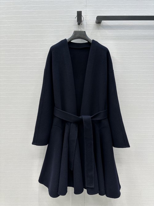 Alaia Elegant Wrap Coat with Laces and Ruffled Skirt in 90% Wool and 10% Cashmere