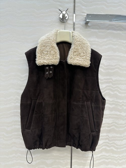 Versace Exclusive Vintage Suede Jacket Vest with Detachable Fur Collar