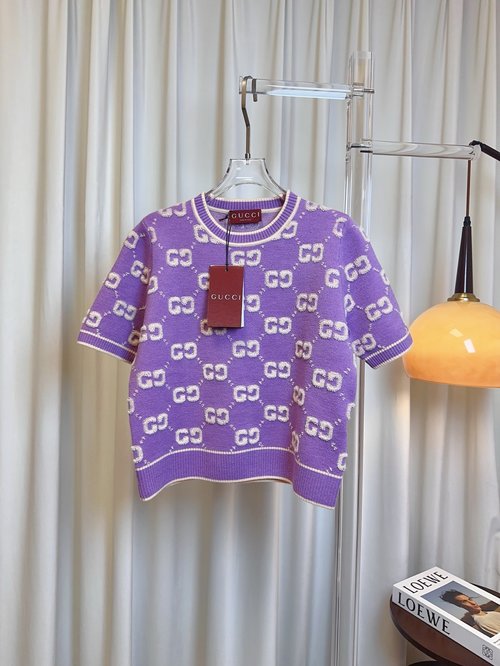 Gucci Wool Short-sleeved Top with All-over Logo, Soft and Stylish