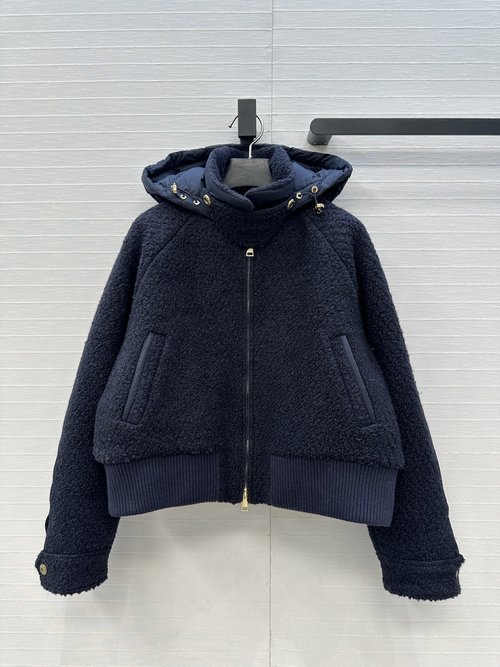 Moncler Fashionable Woolen Down Baseball Jacket with Detachable Nylon Hood
