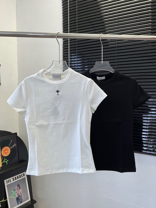 Dior Cotton Round Neck Embroidered Logo Slim-fit T-shirt