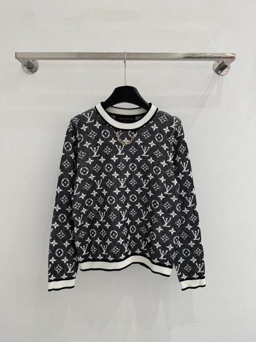 Louis Vuitton Round Neck Knit with Chain Accents, Monogrammed Elegance