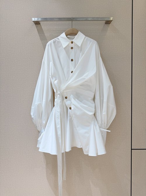 Zimmermann Classic Collar Cotton Dress with Lantern Sleeves