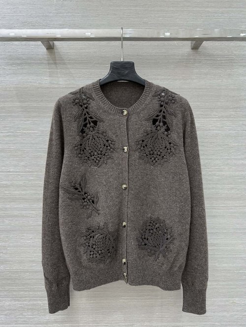 Loro Piana Luxury Cashmere Cardigan Featuring Delicate Lace Embroidery, Opulent Style