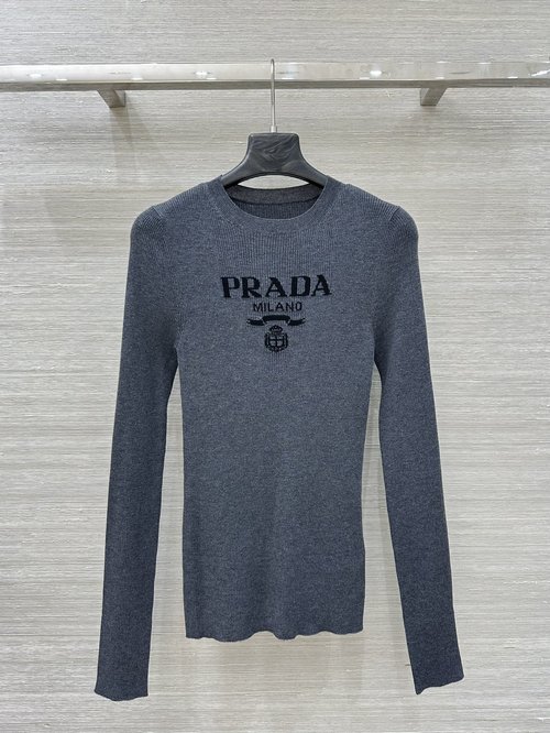 Prada Knitted Top with Inlaid Letter Collar, Classic and Adaptable