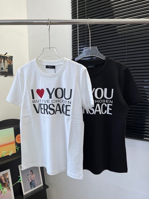 Versace Cotton Short-Sleeved Heart Print T-Shirt, Easy to Match