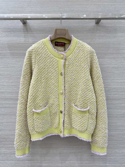Gucci Customized Knitted Cardigan with Vintage Twisted Yarn, Elegant Style